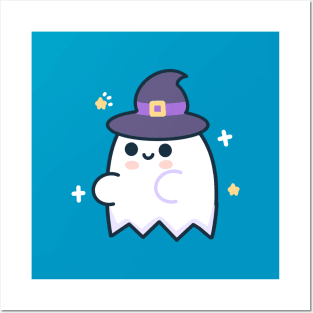 Kawaii Ghost with a witch hat Posters and Art